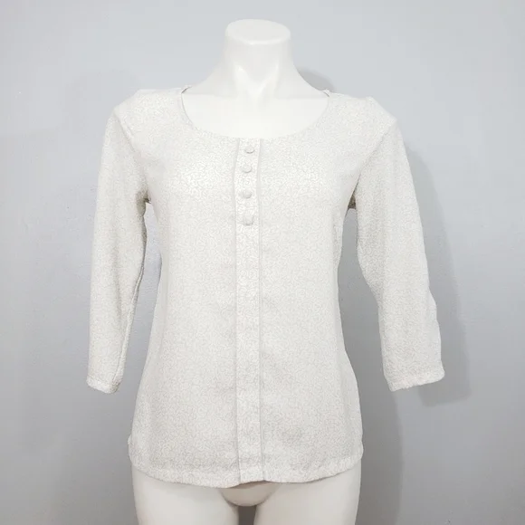 LC Lauren Conrad Cream Floral Button Front 3/4 Sleeve Top XS - Picture 2 of 5